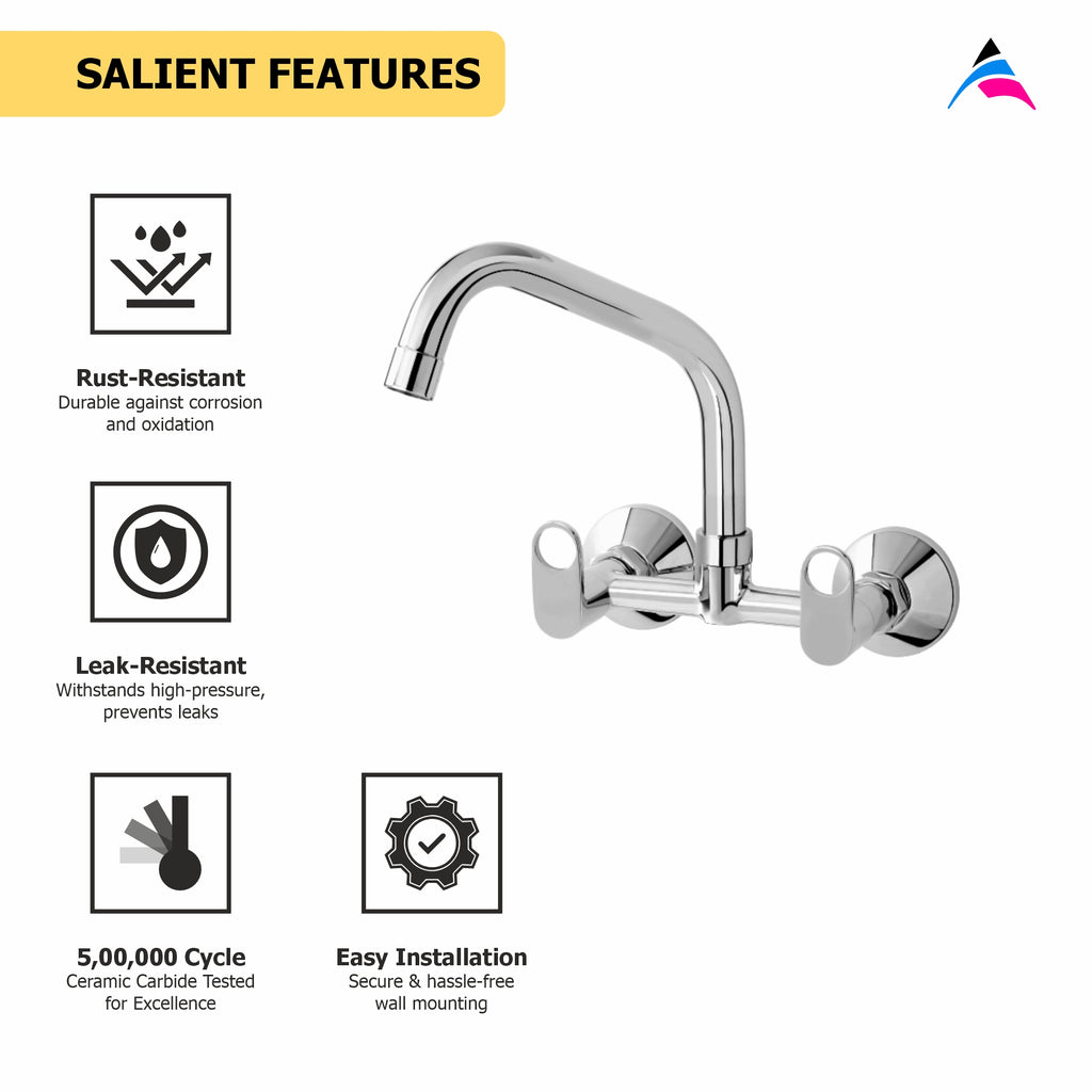 Asiatique Sink Mixer with Extended Swivel Spout Wall Mounted (OP-013EX), OPPO Series Premium Faucets & Mixers