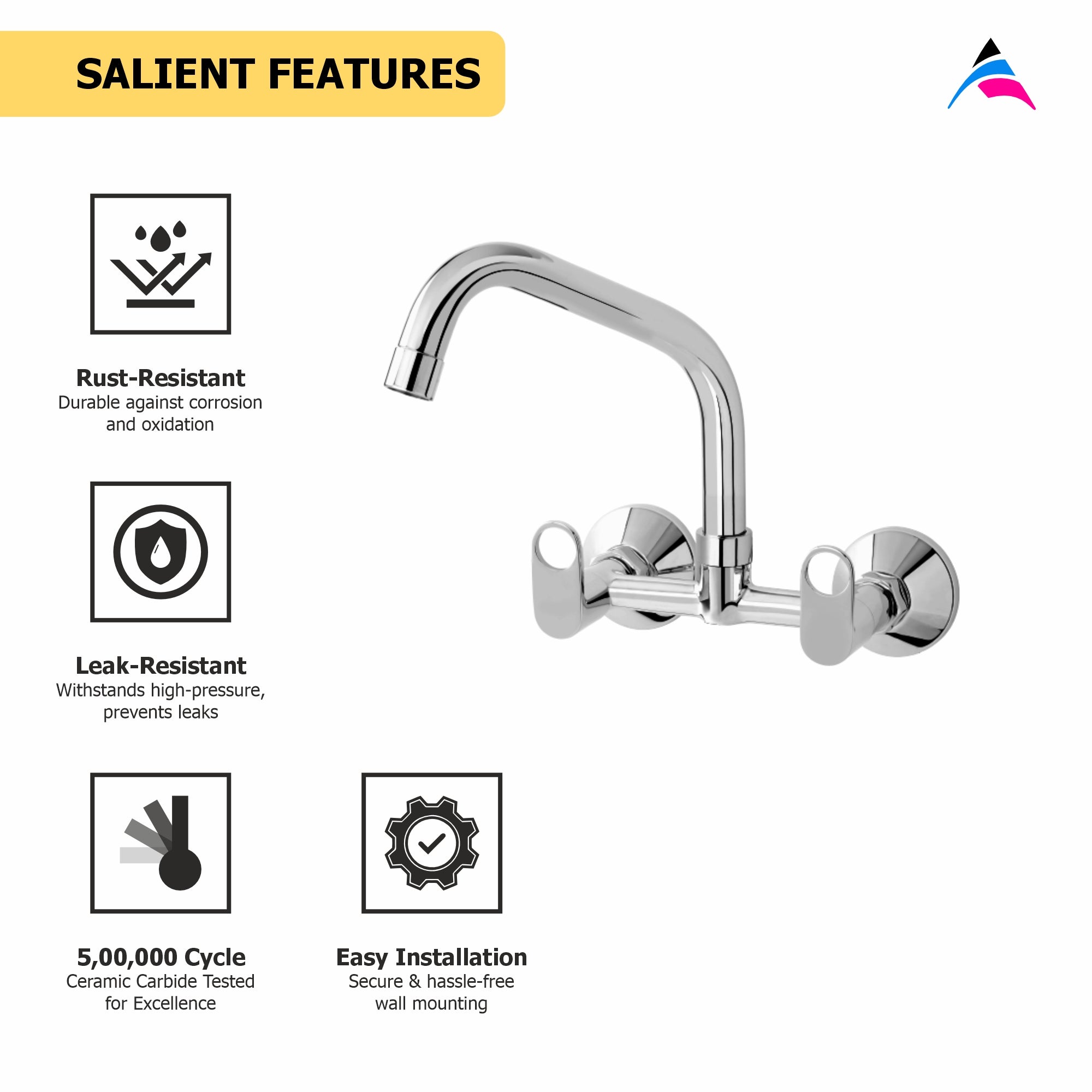 Asiatique Sink Mixer with Extended Swivel Spout Wall Mounted (OP-013EX), OPPO Series Premium Faucets & Mixers