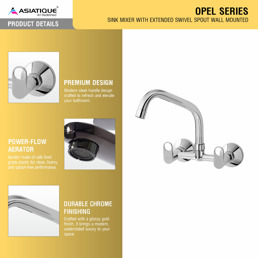 Asiatique Sink Mixer with Extended Swivel Spout Wall Mounted (OP-013EX), OPPO Series Premium Faucets & Mixers