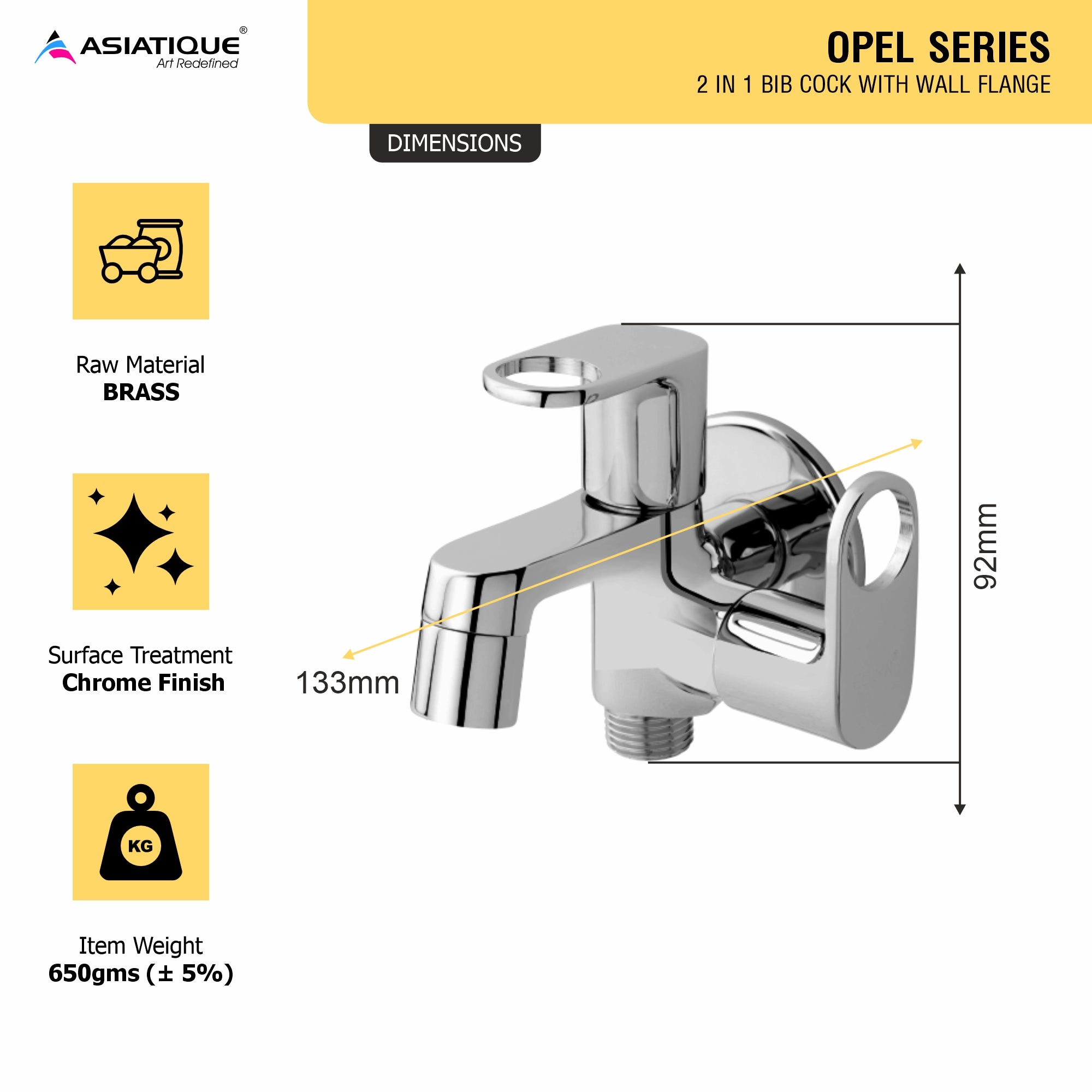 Asiatique 2 in 1 Bib Cock With Wall Flange   (OP-015), OPPO Series Premium Faucets & Mixers