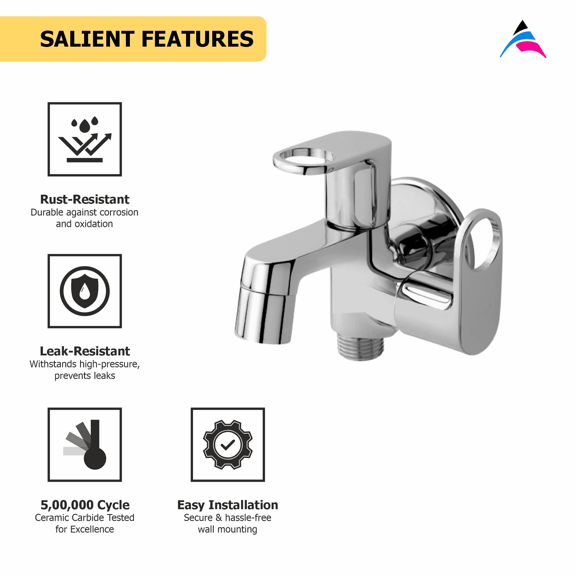 Asiatique 2 in 1 Bib Cock With Wall Flange   (OP-015), OPPO Series Premium Faucets & Mixers
