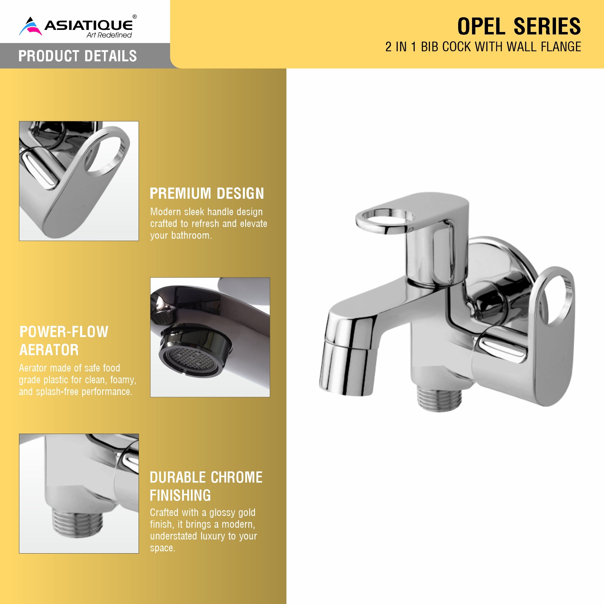 Asiatique 2 in 1 Bib Cock With Wall Flange   (OP-015), OPPO Series Premium Faucets & Mixers
