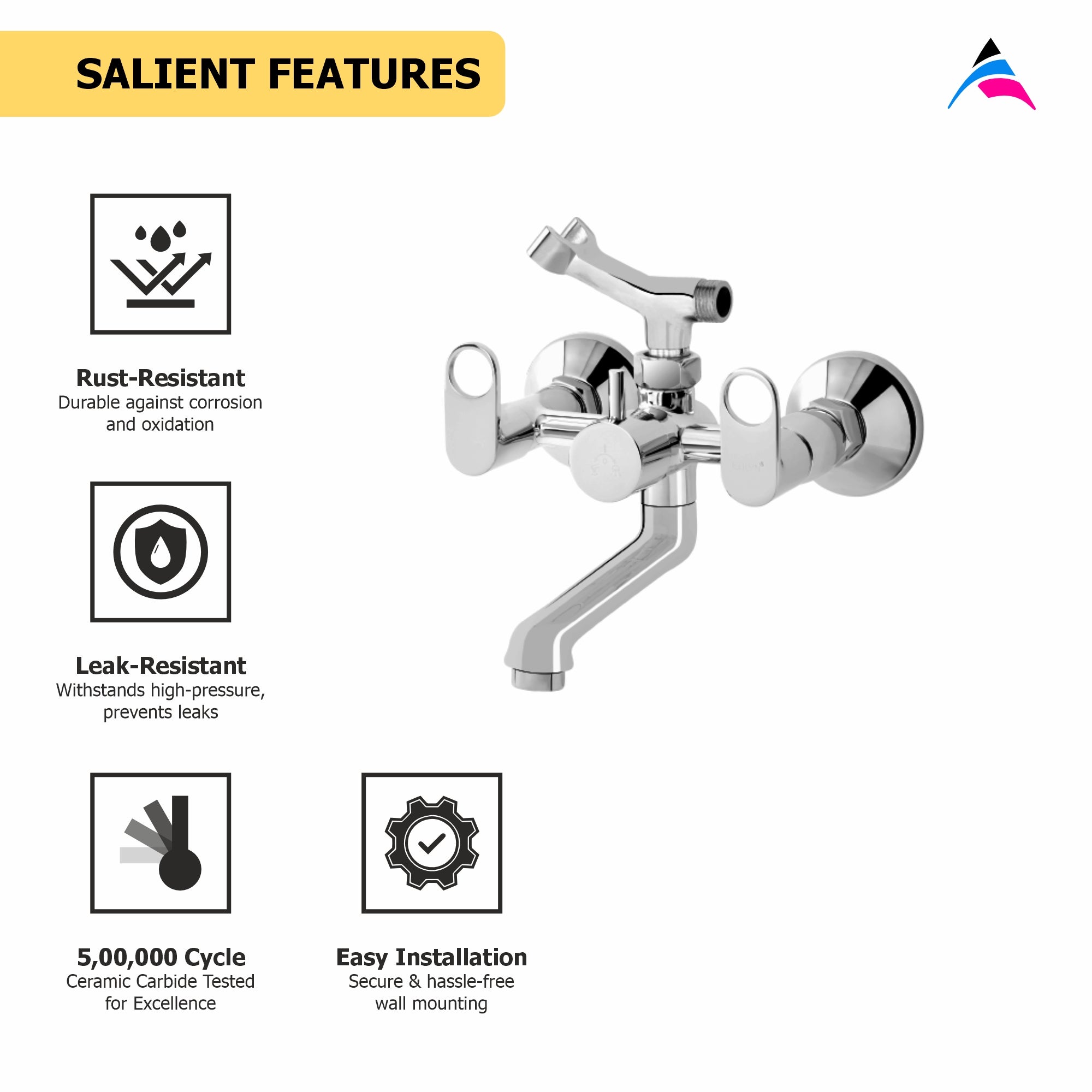 Asiatique Wall Mixer Telephonic With Crutch ARR of Tele Shower (OP-016), OPPO Series Premium Faucets & Mixers