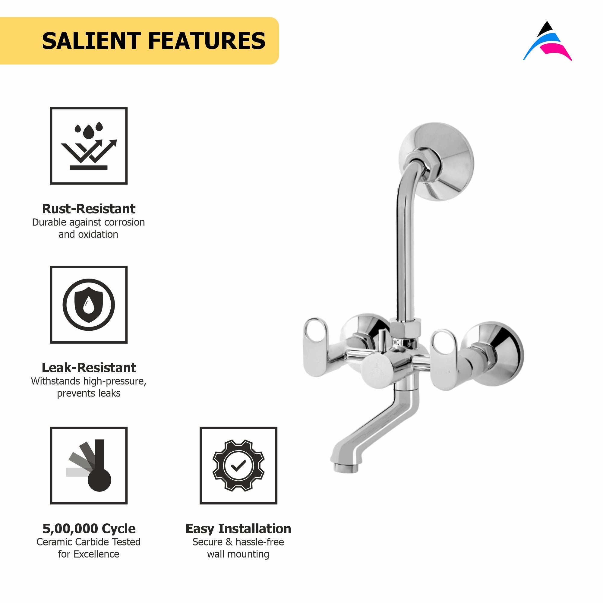 Asiatique Wall Mixer Telephonic With 'L' Bend for ARR .of O/H Shower (OP-017), OPPO Series Premium Faucets & Mixers