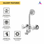 Asiatique 3 in 1 Wall Mixer With Pro. for Tele. Shower & O/H Shower (OP-018), OPPO Series Premium Faucets & Mixers