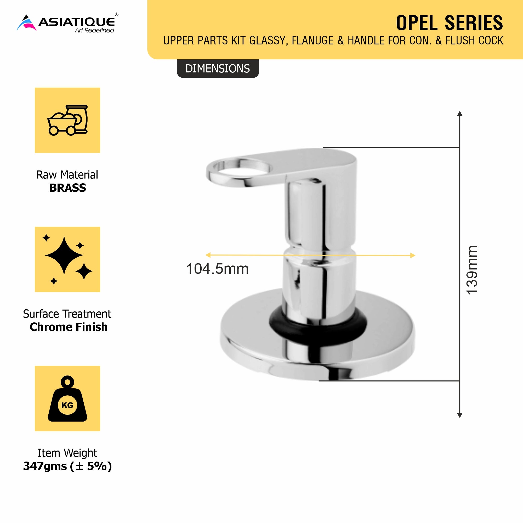 Asiatique Upper Parts Kit Glassy, Flange  & Handle for Con. & Flush Cock (OP-021U), OPPO Series Premium Faucets & Mixers (Copy)