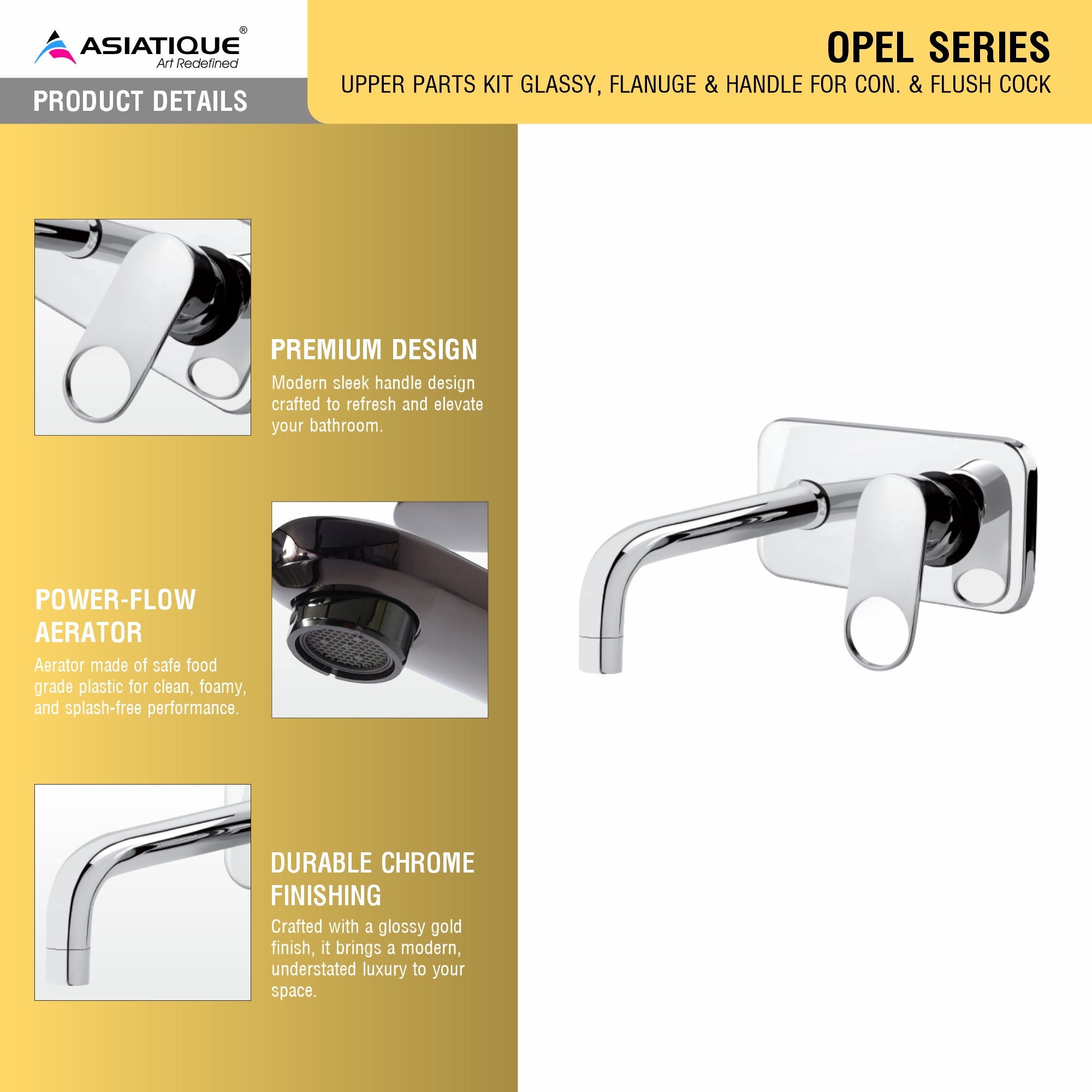 Asiatique Upper Parts Kit Glassy, Flange  & Handle for Con. & Flush Cock (OP-021U), OPPO Series Premium Faucets & Mixers (Copy)