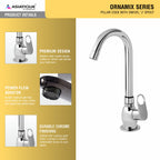 Asiatique Pillar Cock With Swivel ‘J’ Spout (OR-002), Ornamix Series Brass Faucets & Bath Fittings, Chrome Finish Premium Collection