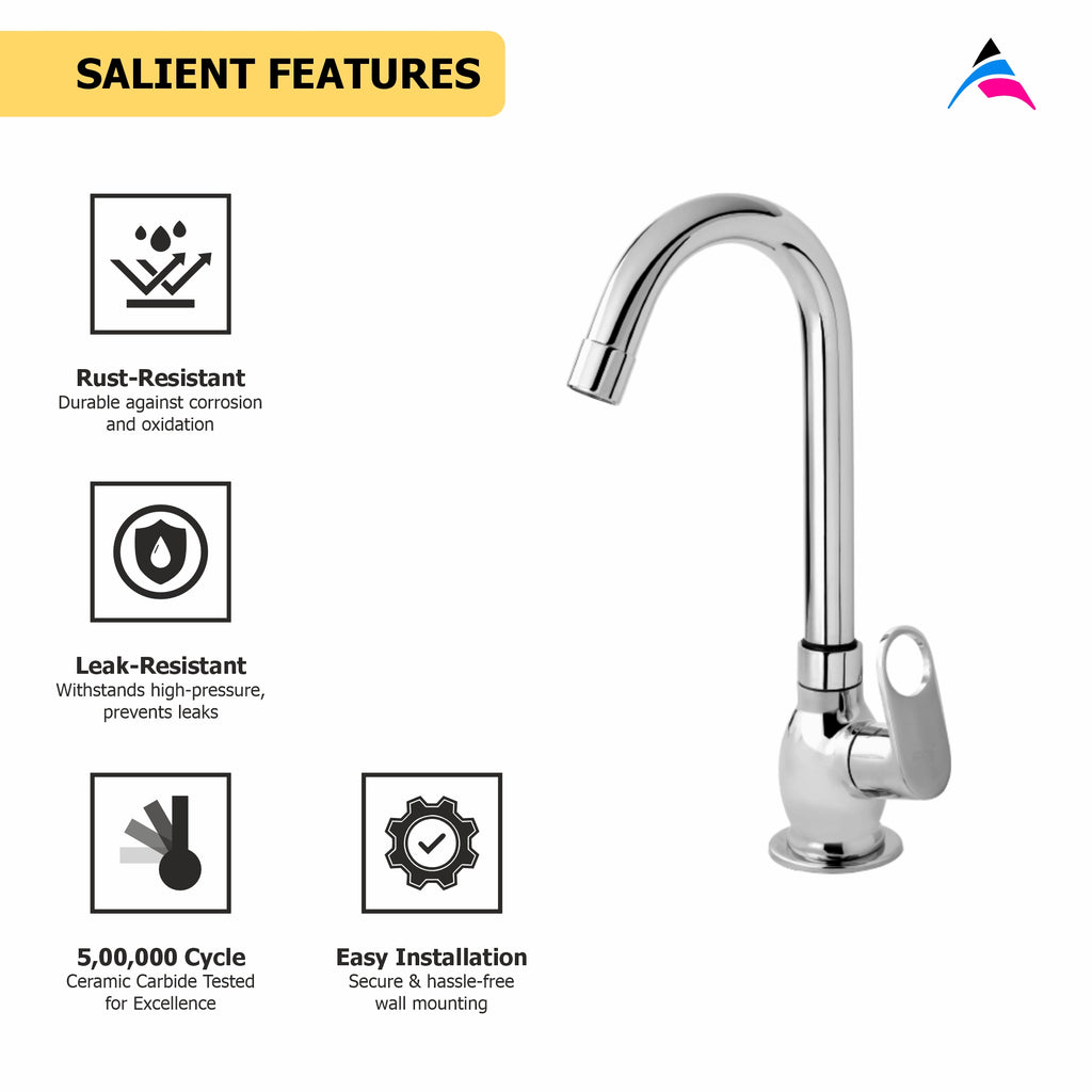 Asiatique Pillar Cock With Swivel ‘J’ Spout (OR-002), Ornamix Series Brass Faucets & Bath Fittings, Chrome Finish Premium Collection