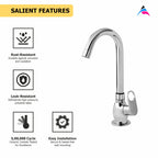Asiatique Pillar Cock With Swivel ‘J’ Spout (OR-002), Ornamix Series Brass Faucets & Bath Fittings, Chrome Finish Premium Collection