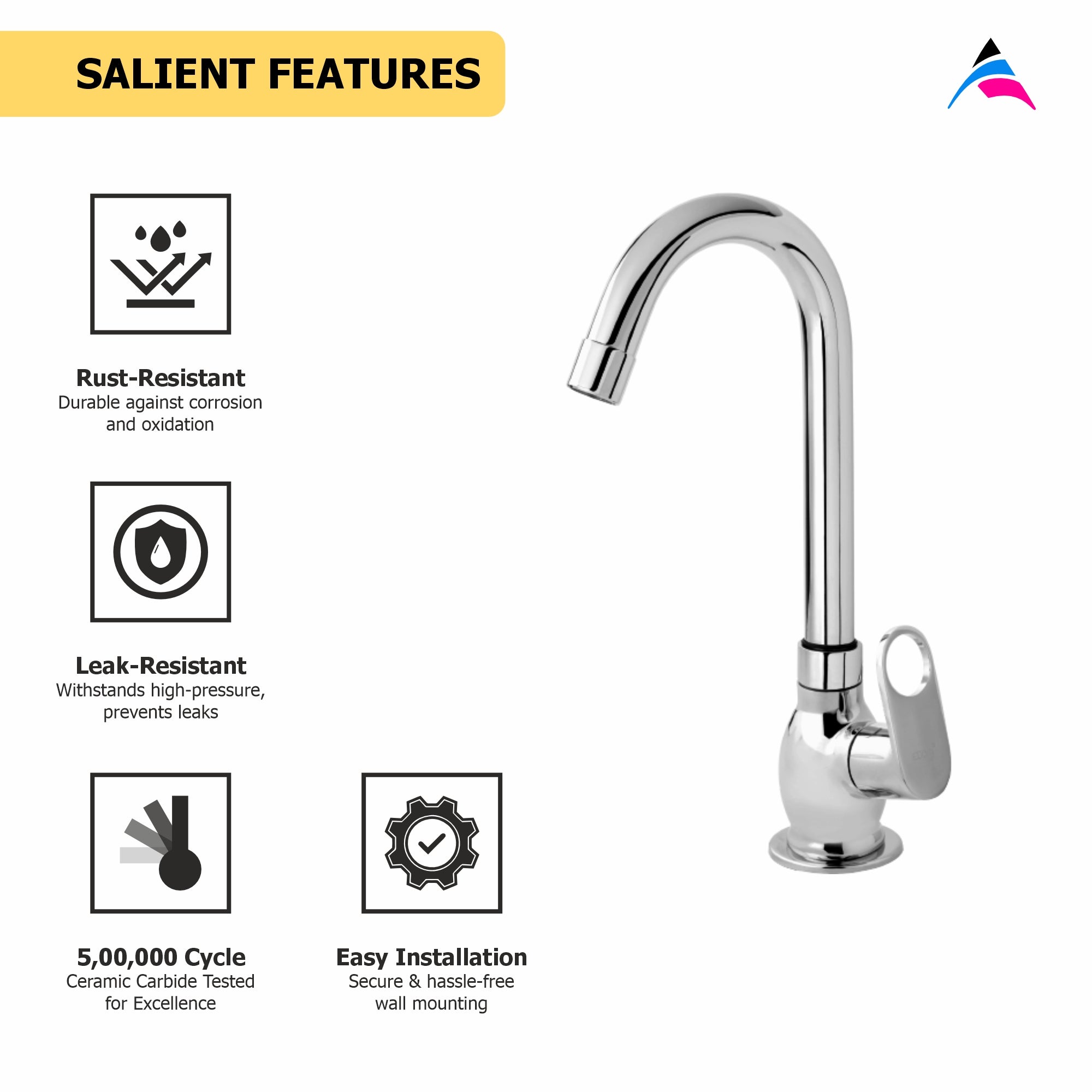 Asiatique Pillar Cock With Swivel ‘J’ Spout (OR-002), Ornamix Series Brass Faucets & Bath Fittings, Chrome Finish Premium Collection