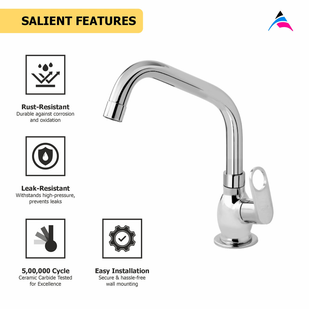 Asiatique Pillar Cock With Extended Swivel Spout (OR-002EX), Ornamix Series Brass Faucets & Bath Fittings, Chrome Finish Premium Collection
