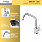 Asiatique Pillar Cock With Extended Swivel Spout (OR-002EX), Ornamix Series Brass Faucets & Bath Fittings, Chrome Finish Premium Collection