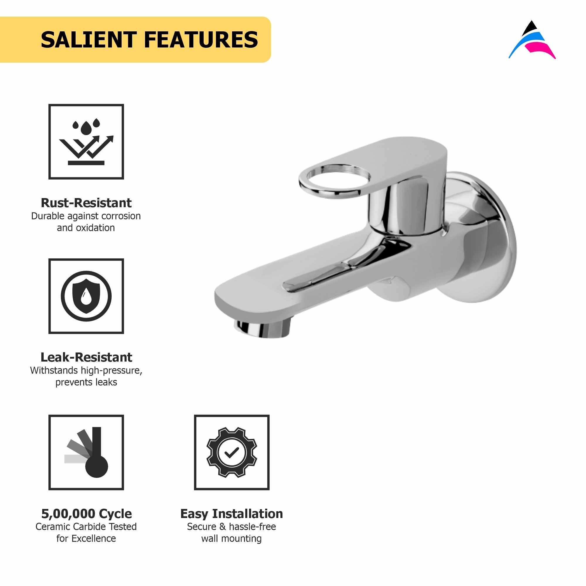 Asiatique Bib Cock Long Body With Wall Flange (OR-004), Ornamix Series Brass Faucets & Bath Fittings, Chrome Finish Premium Collection