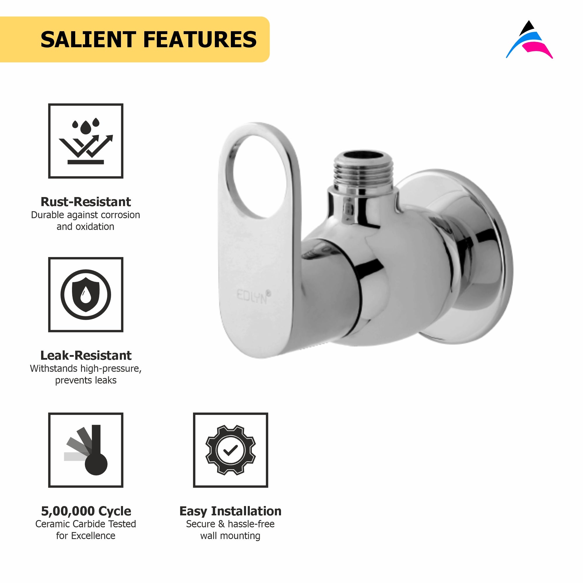 Asiatique Angle Cock With Wall Flange (OR-005), Ornamix Series Brass Faucets & Bath Fittings, Chrome Finish Premium Collection