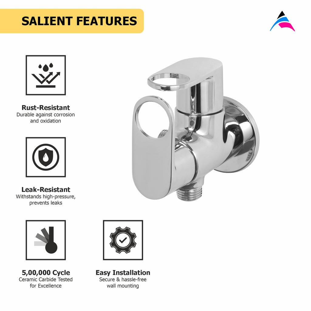 Asiatique 2 Way Angle Cock With Wall Flange (OR-005 TW), Ornamix Series Brass Faucets & Bath Fittings, Chrome Finish Premium Collection