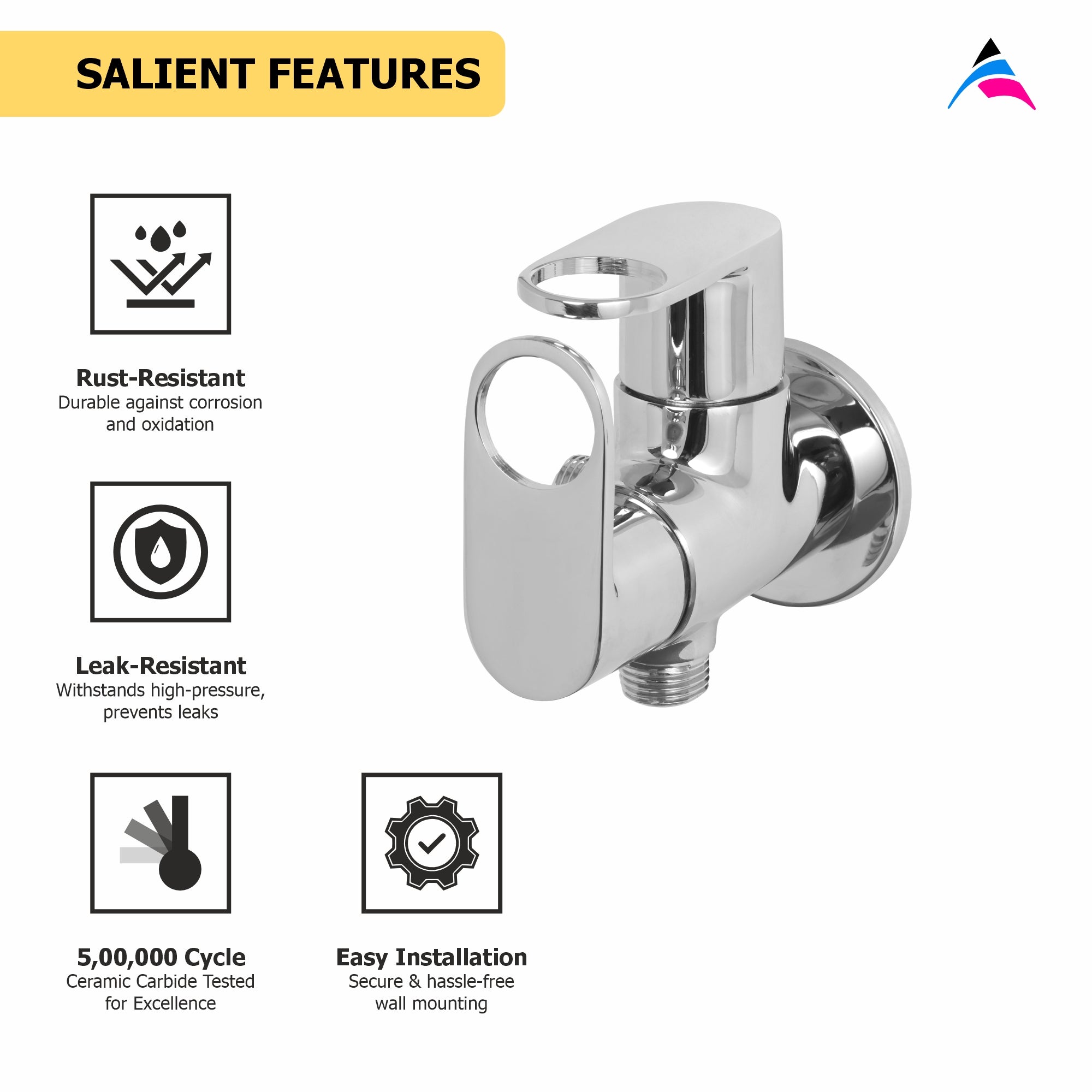 Asiatique 2 Way Angle Cock With Wall Flange (OR-005 TW), Ornamix Series Brass Faucets & Bath Fittings, Chrome Finish Premium Collection