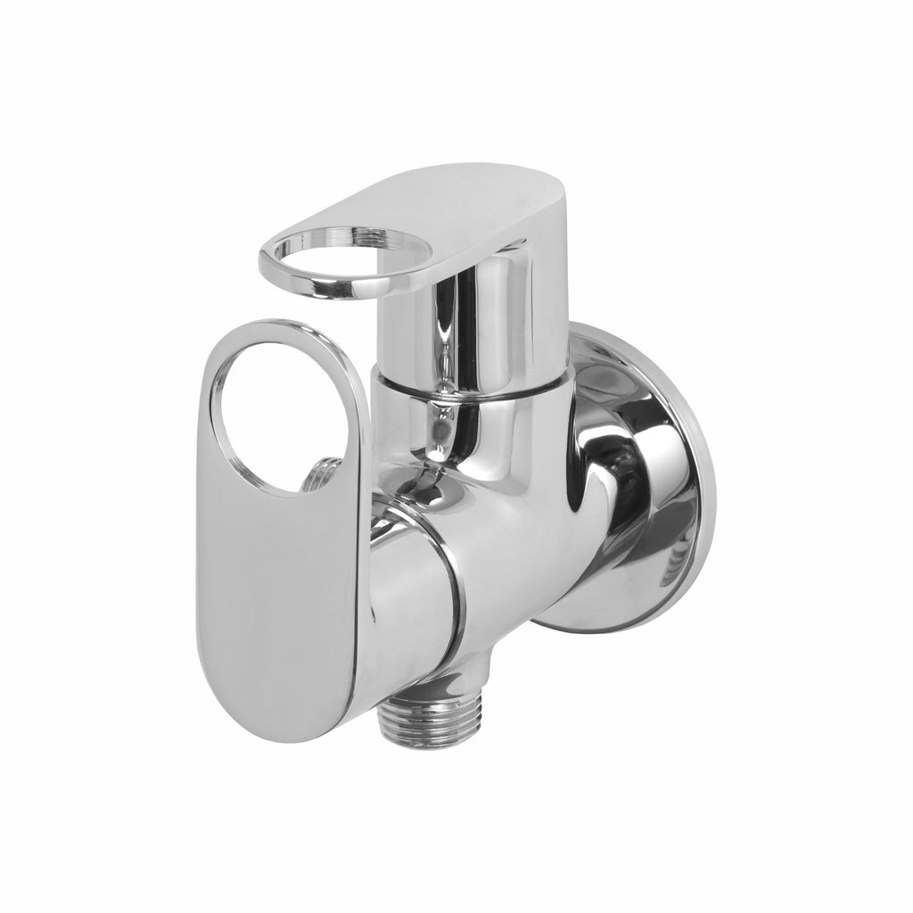 Asiatique 2 Way Angle Cock With Wall Flange (OR-005 TW), Ornamix Series Brass Faucets & Bath Fittings, Chrome Finish Premium Collection