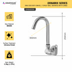 Asiatique Sink Cock With Swivel ‘J’ Spout Wall Mounted With Flange (OR-008), Ornamix Series Brass Faucets & Bath Fittings, Chrome Finish Premium Collection
