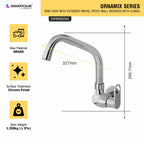 Asiatique Sink Cock With Extended Swivel Spout Wall Mounted With Flange (OR-008EX), Ornamix Series Brass Faucets & Bath Fittings, Chrome Finish Premium Collection