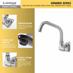 Asiatique Sink Cock With Extended Swivel Spout Wall Mounted With Flange (OR-008EX), Ornamix Series Brass Faucets & Bath Fittings, Chrome Finish Premium Collection