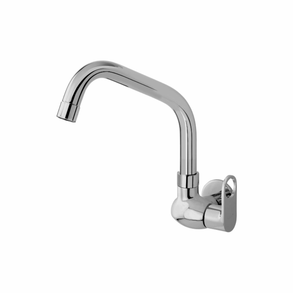 Asiatique Sink Cock With Extended Swivel Spout Wall Mounted With Flange (OR-008EX), Ornamix Series Brass Faucets & Bath Fittings, Chrome Finish Premium Collection