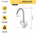 Asiatique C/H Basin Mixer With Swivel ‘J’ Spout (OR-011), Ornamix Series Brass Faucets & Bath Fittings, Chrome Finish Premium Collection