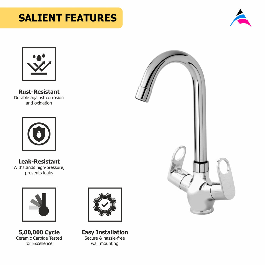 Asiatique C/H Basin Mixer With Swivel ‘J’ Spout (OR-011), Ornamix Series Brass Faucets & Bath Fittings, Chrome Finish Premium Collection
