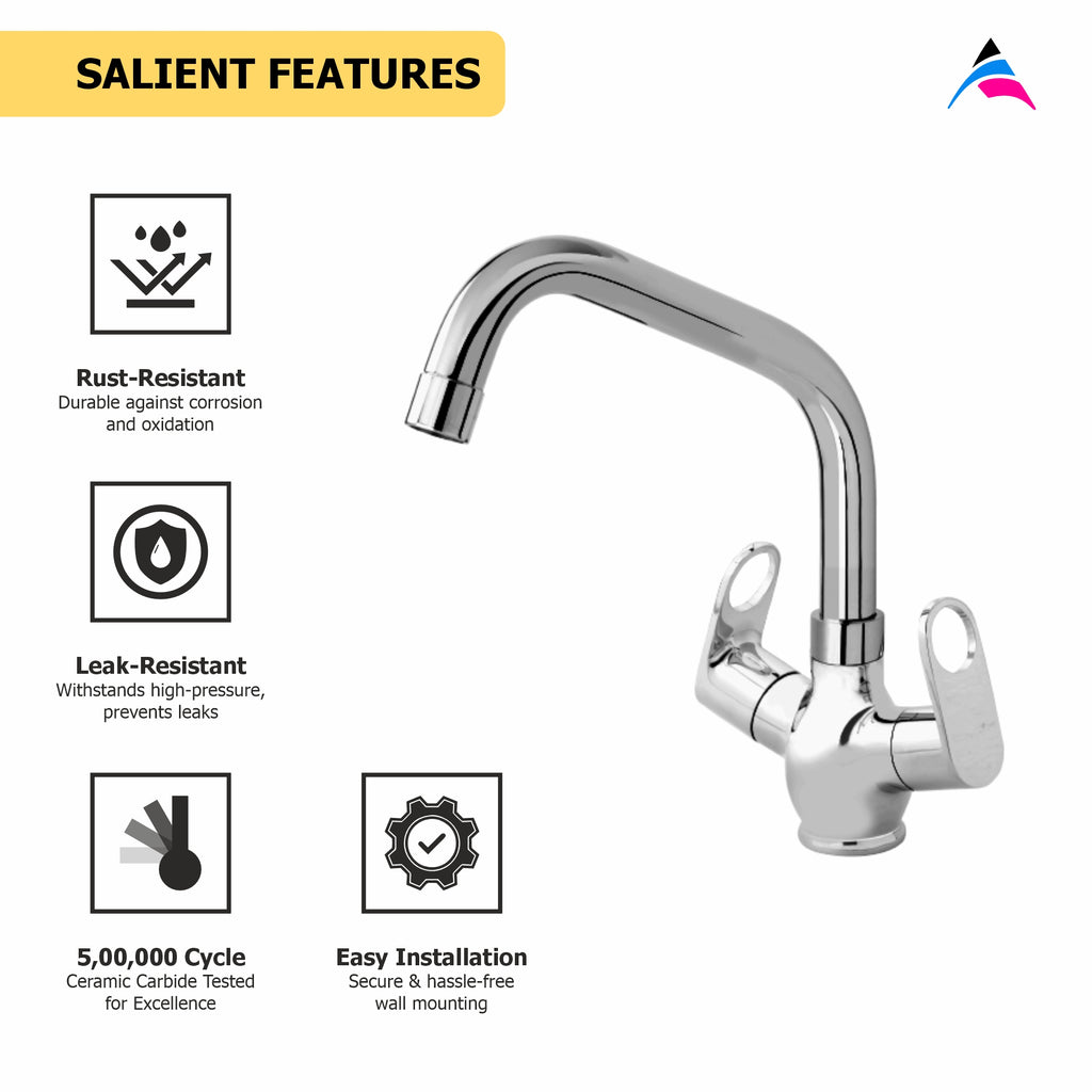 Asiatique C/H Basin Mixer With Extended Swivel Spout (OR-011EX), Ornamix Series Brass Faucets & Bath Fittings, Chrome Finish Premium Collection