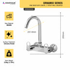 Asiatique Sink Mixer With Swivel ‘J’ Spout Wall Mounted (OR-013), Ornamix Series Brass Faucets & Bath Fittings, Chrome Finish Premium Collection