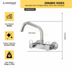 Asiatique Sink Mixer With Extended Swivel Spout Wall Mounted (OR-013EX), Ornamix Series Brass Faucets & Bath Fittings, Chrome Finish Premium Collection