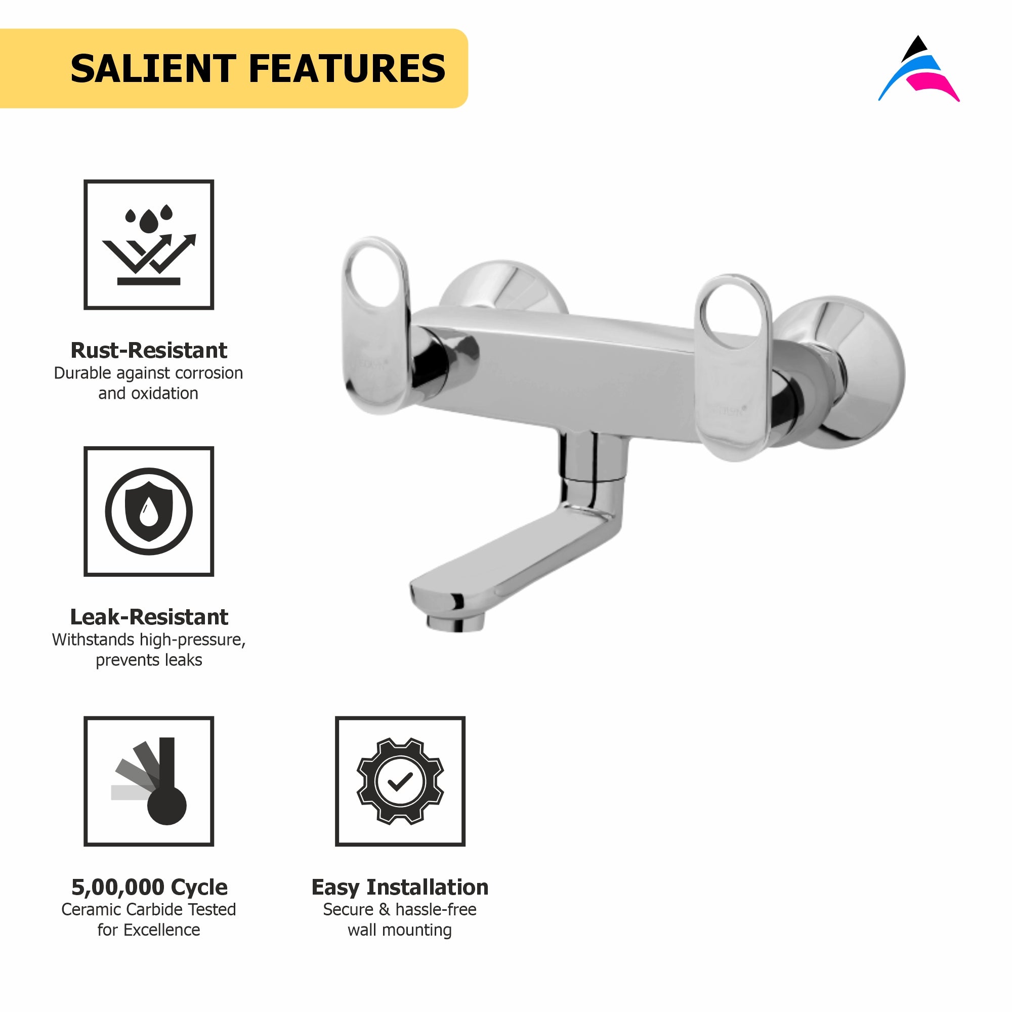 Asiatique Wall Mixer Non-Telephonic Wall Mounted (OR-014), Ornamix Series Brass Faucets & Bath Fittings, Chrome Finish Premium Collection