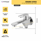 Asiatique S/L 2 in 1 Bib Cock With Wall Flange (OR-015SL), Ornamix Series Brass Faucets & Bath Fittings, Chrome Finish Premium Collection