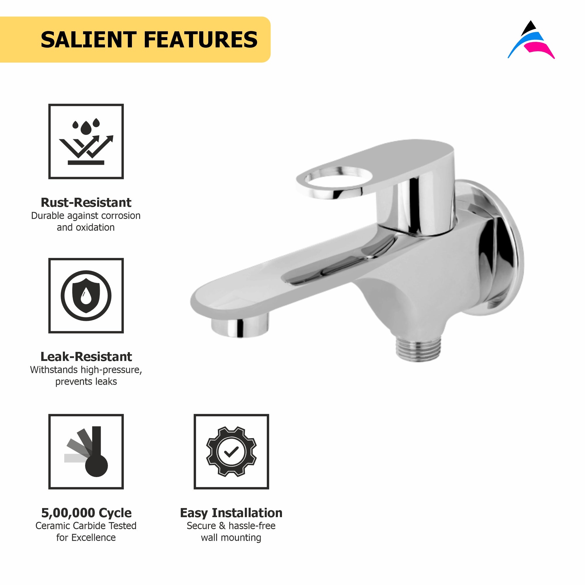Asiatique S/L 2 in 1 Bib Cock With Wall Flange (OR-015SL), Ornamix Series Brass Faucets & Bath Fittings, Chrome Finish Premium Collection