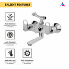 Asiatique Wall Mixer Telephonic With Crutch ARR. Of Tele. Shower (OR-016), Ornamix Series Brass Faucets & Bath Fittings, Chrome Finish Premium Collection