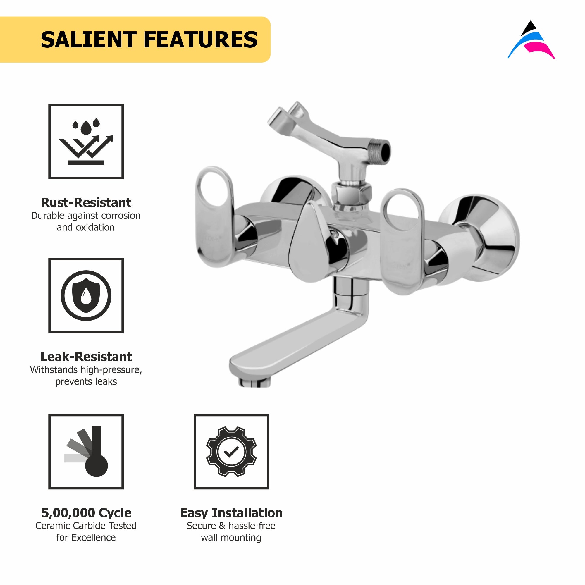Asiatique Wall Mixer Telephonic With Crutch ARR. Of Tele. Shower (OR-016), Ornamix Series Brass Faucets & Bath Fittings, Chrome Finish Premium Collection