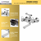 Asiatique Wall Mixer Telephonic With Crutch ARR. Of Tele. Shower (OR-016), Ornamix Series Brass Faucets & Bath Fittings, Chrome Finish Premium Collection