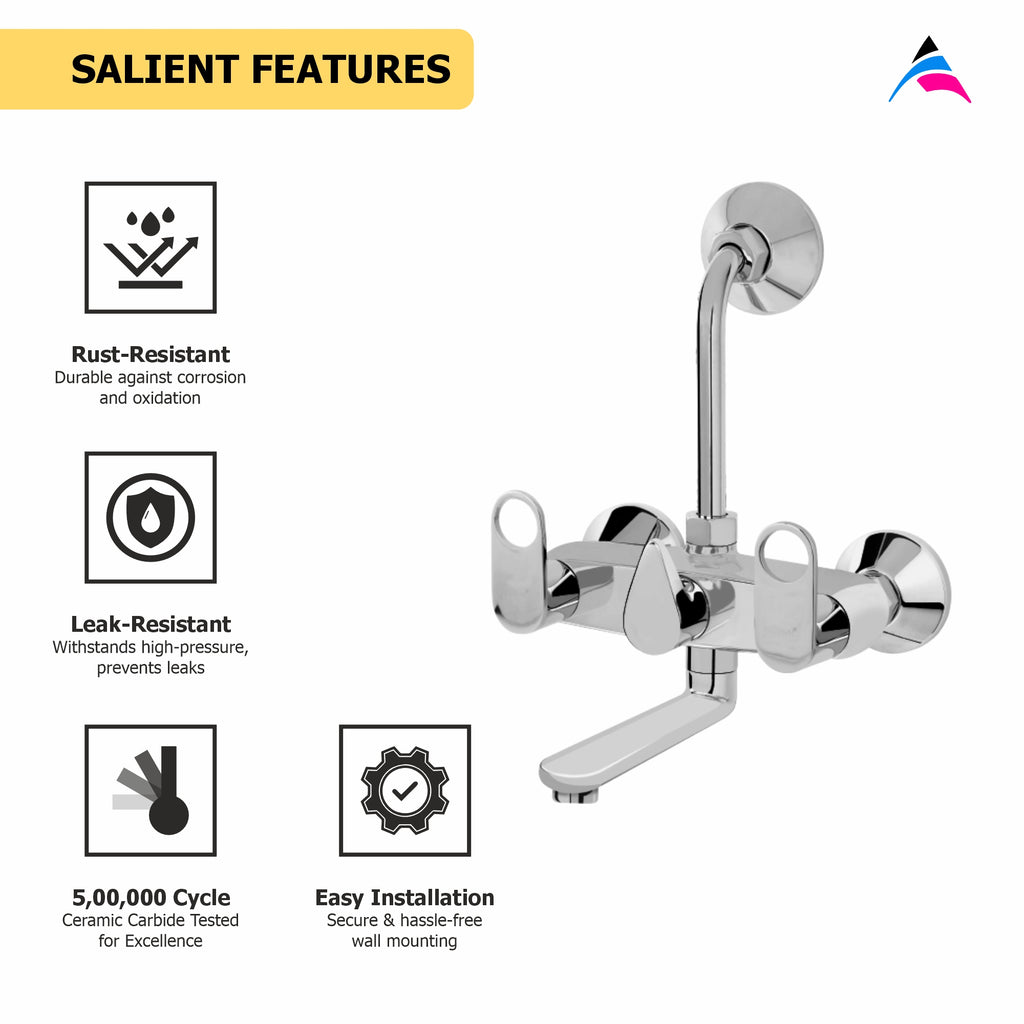 Asiatique Wall Mixer Telephonic With ‘L’ Bend for ARR. Of O/H Shower (OR-017), Ornamix Series Brass Faucets & Bath Fittings, Chrome Finish Premium Collection