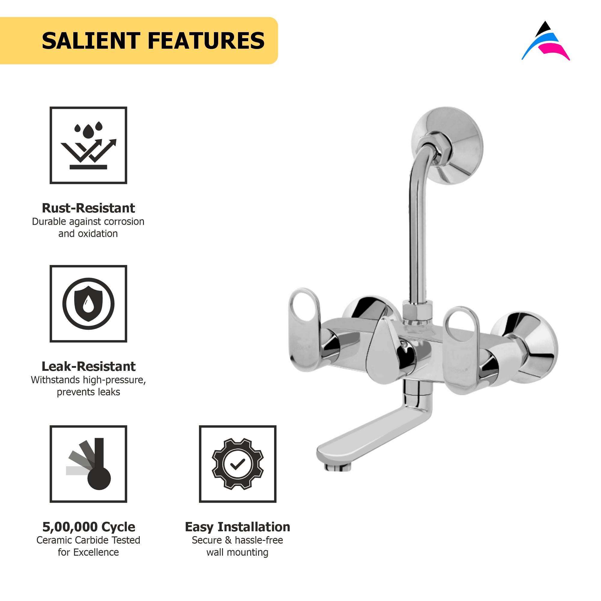 Asiatique Wall Mixer Telephonic With ‘L’ Bend for ARR. Of O/H Shower (OR-017), Ornamix Series Brass Faucets & Bath Fittings, Chrome Finish Premium Collection