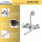 Asiatique Wall Mixer Telephonic With ‘L’ Bend for ARR. Of O/H Shower (OR-017), Ornamix Series Brass Faucets & Bath Fittings, Chrome Finish Premium Collection