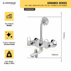 Asiatique 3 in 1 Wall Mixer With Pro. For Tele. Shower & O/H Shower (OR-018), Ornamix Series Brass Faucets & Bath Fittings, Chrome Finish Premium Collection