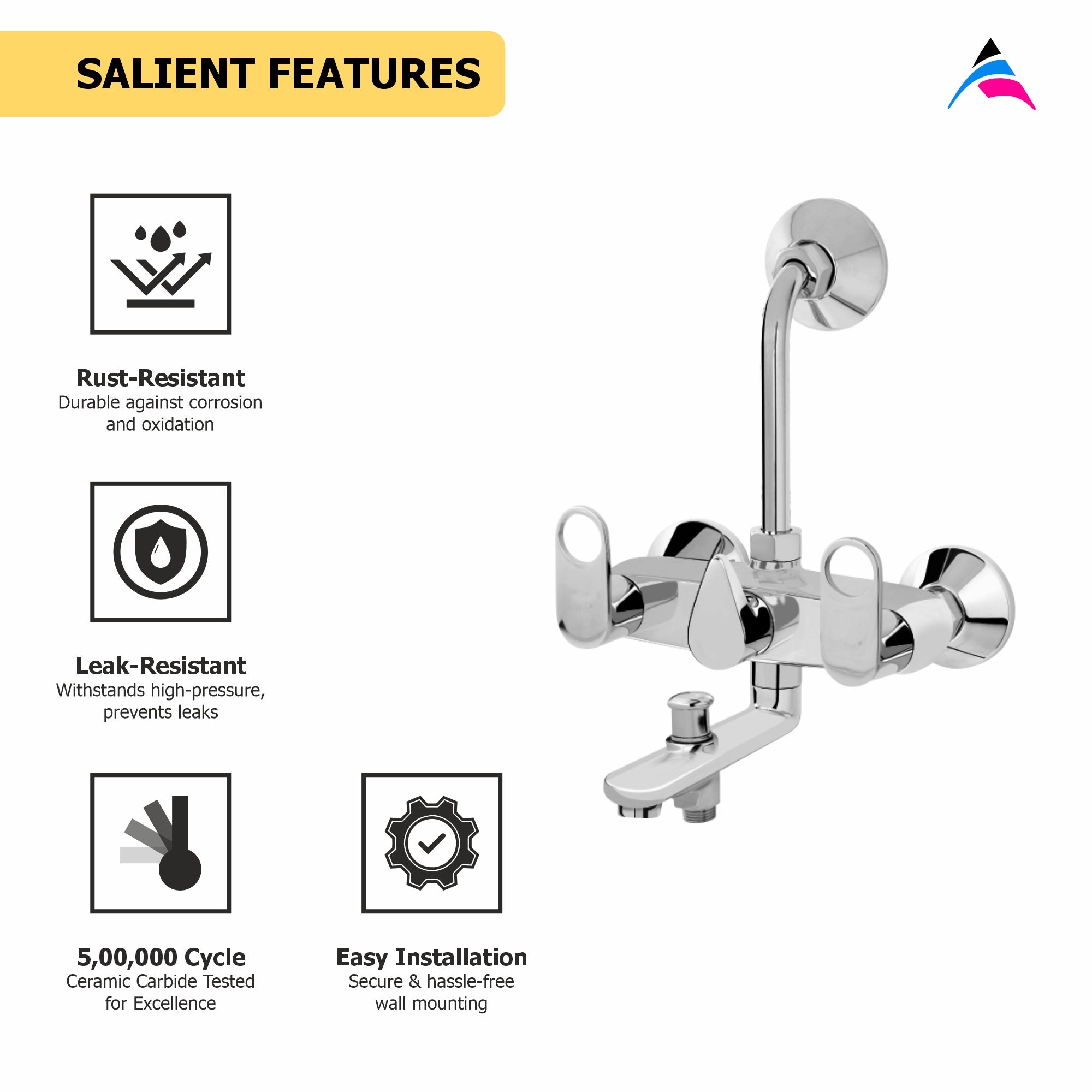 Asiatique 3 in 1 Wall Mixer With Pro. For Tele. Shower & O/H Shower (OR-018), Ornamix Series Brass Faucets & Bath Fittings, Chrome Finish Premium Collection