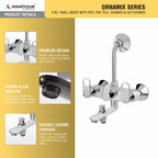Asiatique 3 in 1 Wall Mixer With Pro. For Tele. Shower & O/H Shower (OR-018), Ornamix Series Brass Faucets & Bath Fittings, Chrome Finish Premium Collection