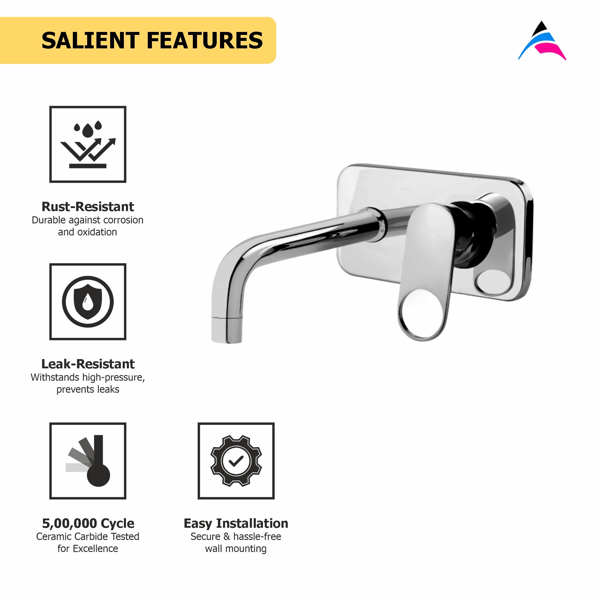 Asiatique S/L Basin Mixer Wall Mounted Upper Part (OR-019U), Ornamix Series Brass Faucets & Bath Fittings, Chrome Finish Premium Collection
