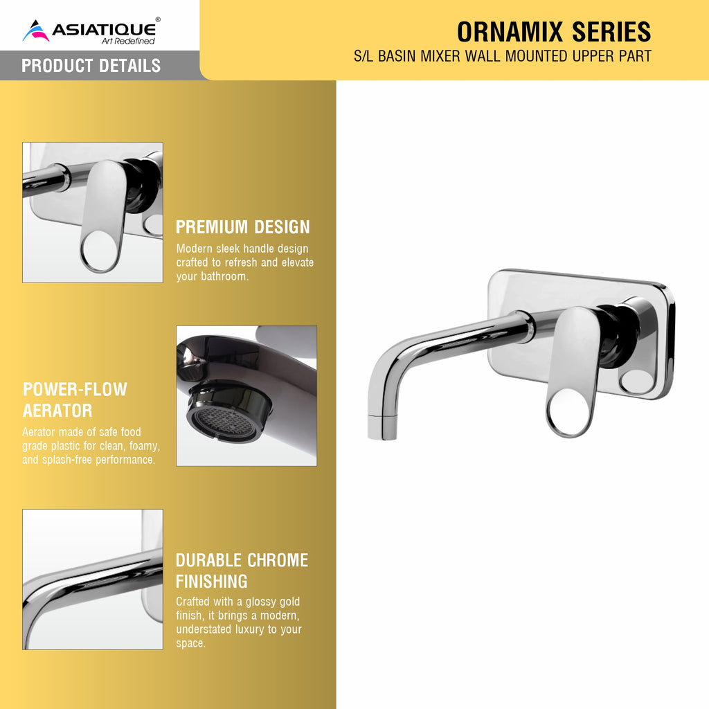 Asiatique S/L Basin Mixer Wall Mounted Upper Part (OR-019U), Ornamix Series Brass Faucets & Bath Fittings, Chrome Finish Premium Collection