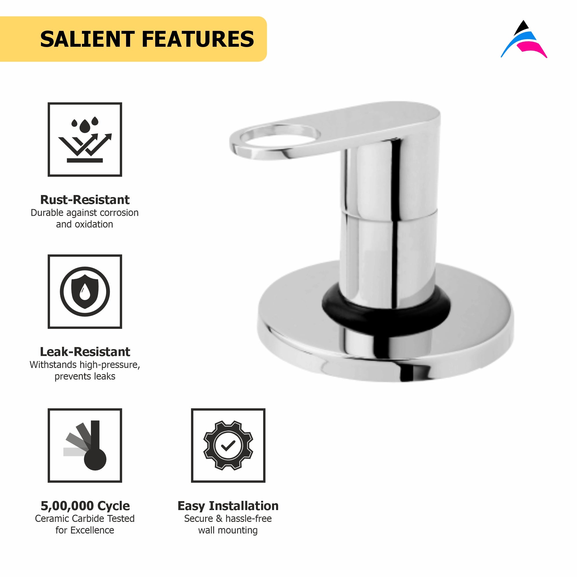 Asiatique Upper parts Kit Glassy, Flange & handle For Con. & Flush Cock (OR-021U), Ornamix Series Brass Faucets & Bath Fittings, Chrome Finish Premium Collection