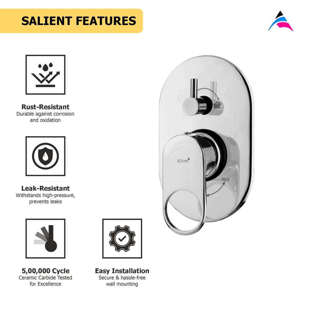 Asiatique S/L Div. Upper Parts Handle, Button & Plate (OR-024), Ornamix Series Brass Faucets & Bath Fittings, Chrome Finish Premium Collection
