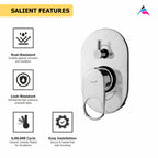 Asiatique S/L Div. Upper Parts Handle, Button & Plate (OR-024), Ornamix Series Brass Faucets & Bath Fittings, Chrome Finish Premium Collection