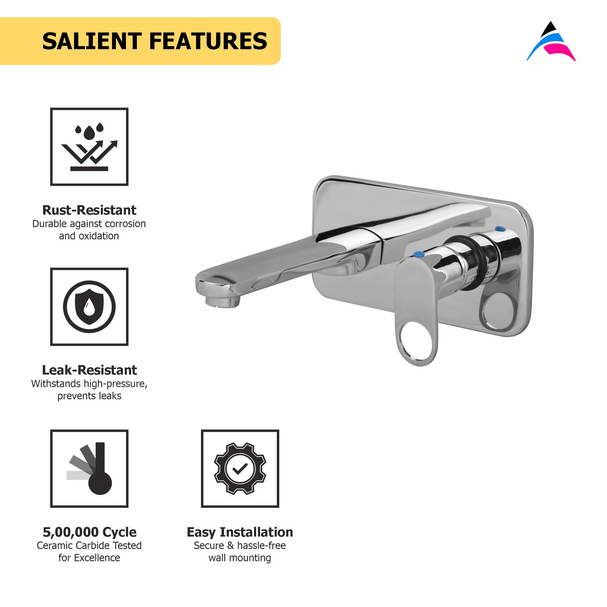 Asiatique Single Concealed Wall Mounted Upper Part (OR-028U), Ornamix Series Brass Faucets & Bath Fittings, Chrome Finish Premium Collection