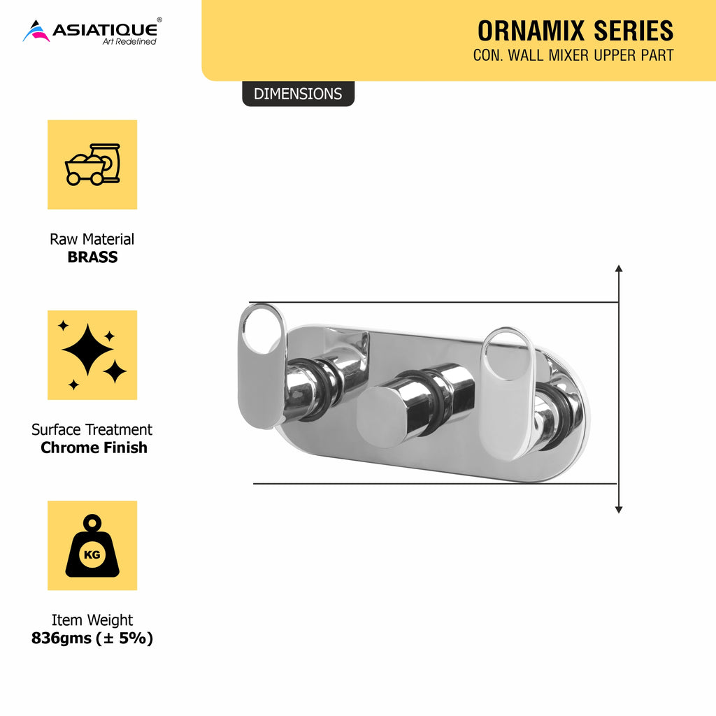 Asiatique Con. Wall Mixer Upper Part (OR-029 U), Ornamix Series Brass Faucets & Bath Fittings, Chrome Finish Premium Collection